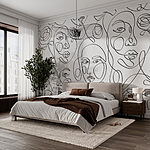 Wall murals Pattern of faces drawn with black lines