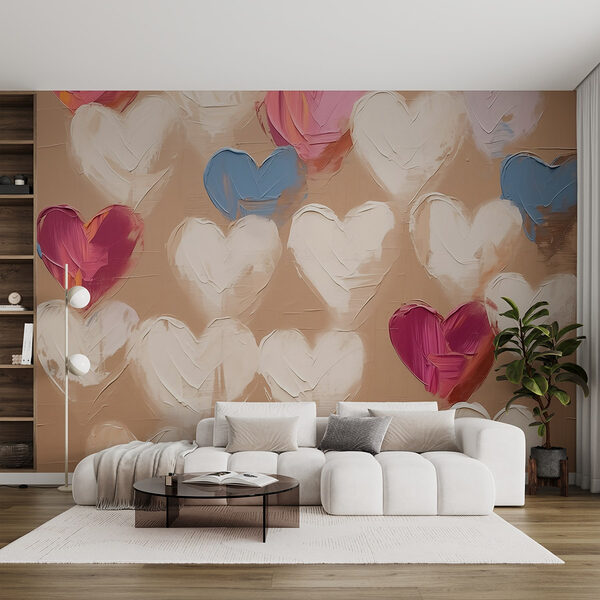 Colorful hearts on a canvas background Wall murals Colorful hearts on a canvas background
