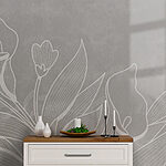Wall murals White line drawing of flowers