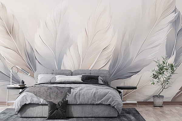Wall murals Wall murals Group of white and grey feathers (SKU: w02213)