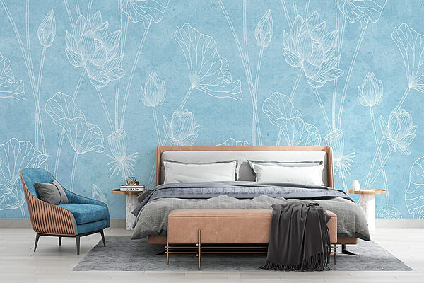 Wall murals Blue and white floral pattern (SKU: w02212) Wall murals Wall murals Blue and white floral pattern (SKU: w02212)