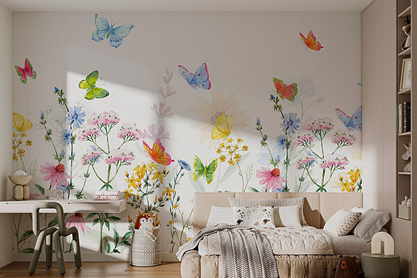 Painting of flowers and butterflies Wall murals Painting of flowers and butterflies