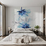 Wall murals Blue flowers with white ink in the air