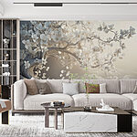 Wall mural White tree with white flowers