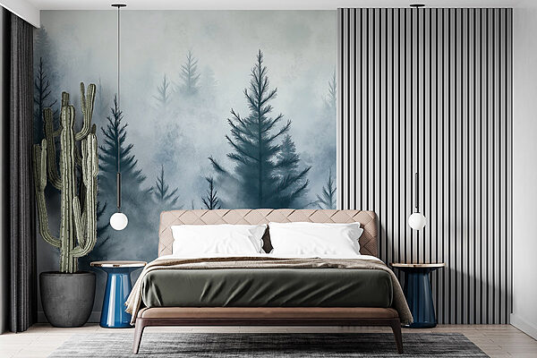 Group of trees in the fog Wall murals Group of trees in the fog