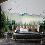 Wall murals Watercolor of a forest and mountains