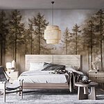 Wall mural Foggy forest with trees