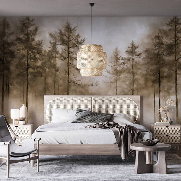 Wall mural Wall mural Foggy forest with trees (SKU: w02149v1)