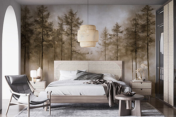 Wall mural Wall mural Foggy forest with trees (SKU: w02149v1)