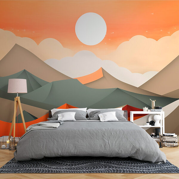 Mountain range with orange and grey hills Wall murals Mountain range with orange and grey hills