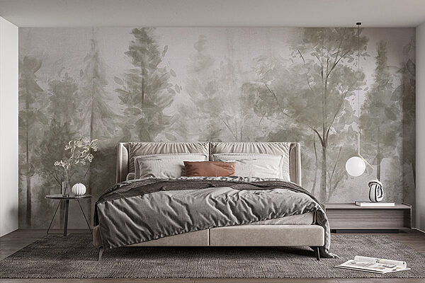 Group of trees in fog Wall murals Group of trees in fog