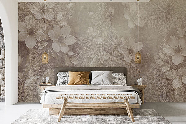 Wall murals White flowers on a grey background