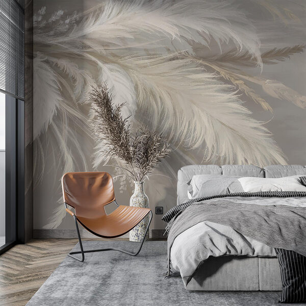 Soft, delicate plumes in neutral tones Wall mural Soft, delicate plumes in neutral tones