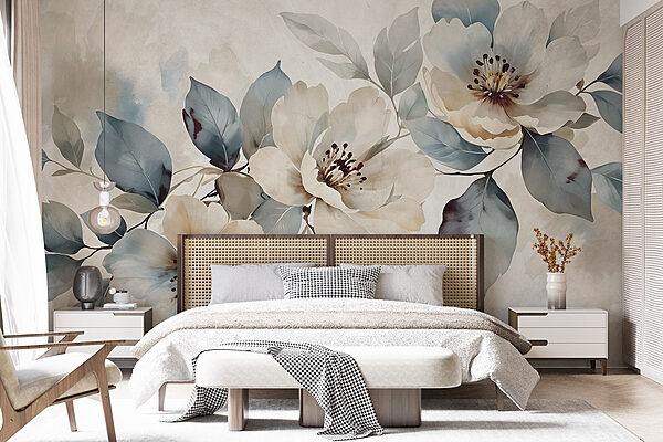 Wall murals Painting of flowers and leaves (SKU: w08401) Wall murals Wall murals Painting of flowers and leaves (SKU: w08401)