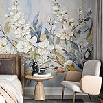 Wall murals Painting of white flowers and leaves