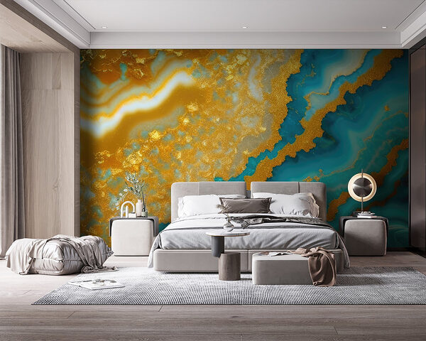 Stunning waves of turquoise and amber Wall murals Stunning waves of turquoise and amber