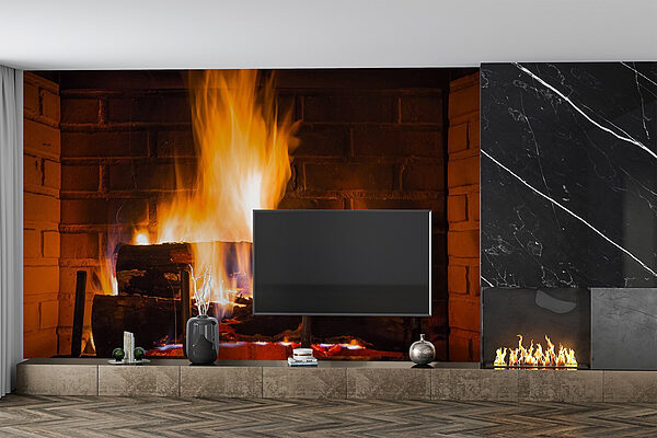 Fire in a fireplace Wall murals Fire in a fireplace