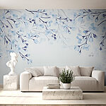 Wall murals White and blue flowers on a white background
