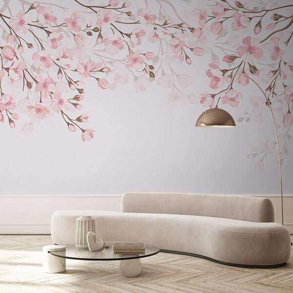 Pink flowers on a white background Wall murals Pink flowers on a white background