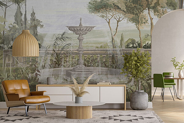 Water fountain in a garden Wall murals Water fountain in a garden