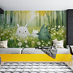 Wall murals Group of cartoon characters in a field of flowers