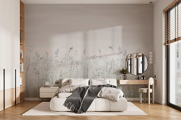Field of flowers and birds Wall murals Field of flowers and birds