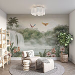 Wall mural Waterfall with birds flying over it