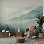 Wall murals Foggy mountain landscape with trees