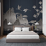 Wall murals Painting of mountains and cranes