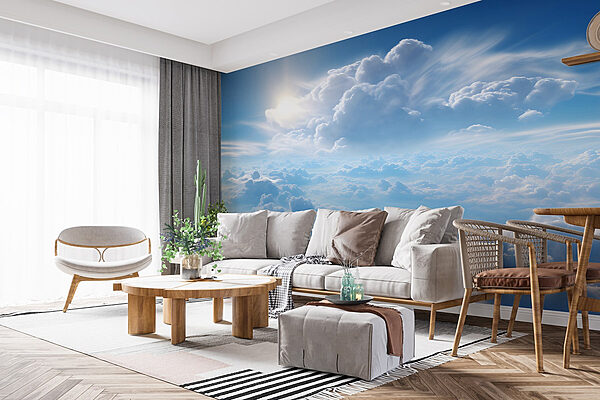 Clouds and blue sky with clouds and the sun Wall murals Clouds and blue sky with clouds and the sun