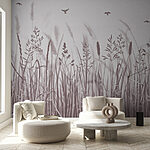 Wall murals Field of grass with birds flying