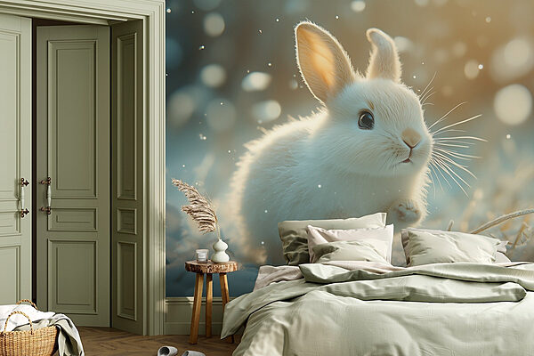 White bunny in the snow Wall murals White bunny in the snow