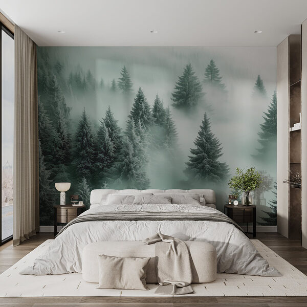 Group of trees in the fog Wall murals Group of trees in the fog