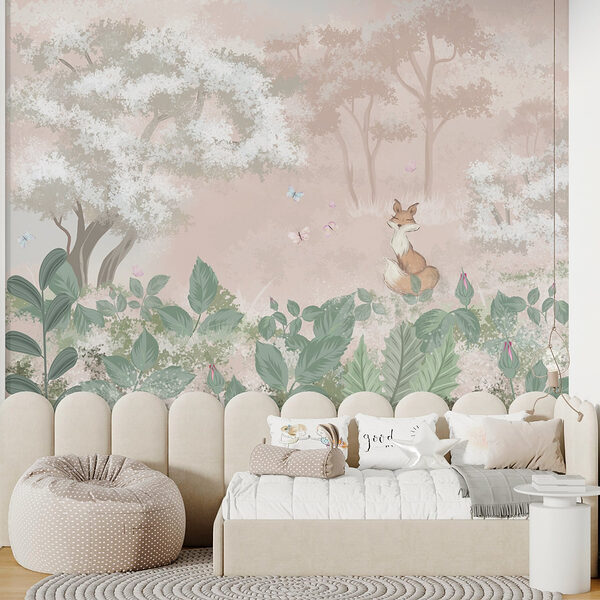 Fox and butterflies in a forest Wall murals Fox and butterflies in a forest