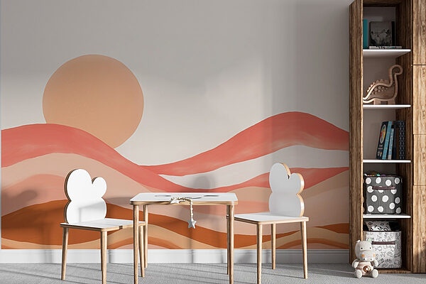 Painting of a desert with a sun Wall murals Painting of a desert with a sun