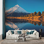 Wall murals Mountain with trees and a body of water