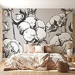 Wall murals Delicate cotton blooms in monochrome.