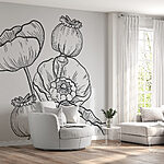 Wall murals Drawing of flowers on a white background