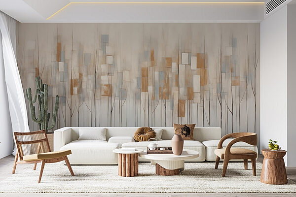 Painting of trees with squares Wall murals Painting of trees with squares