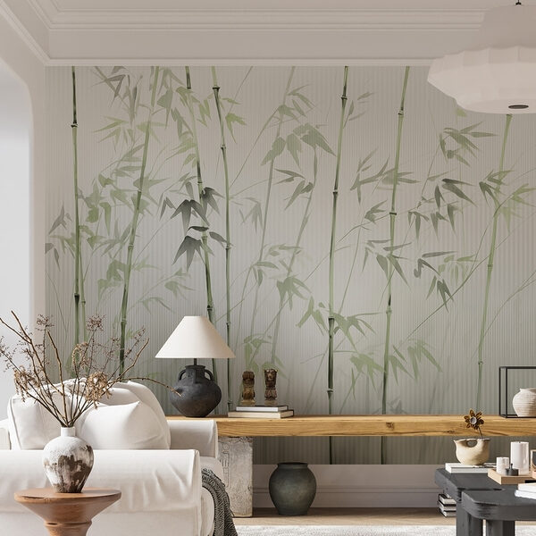 Wall mural Bamboo stems with leaves painted on them (SKU: w08390v2) Wall mural Wall mural Bamboo stems with leaves painted on them (SKU: w08390v2)