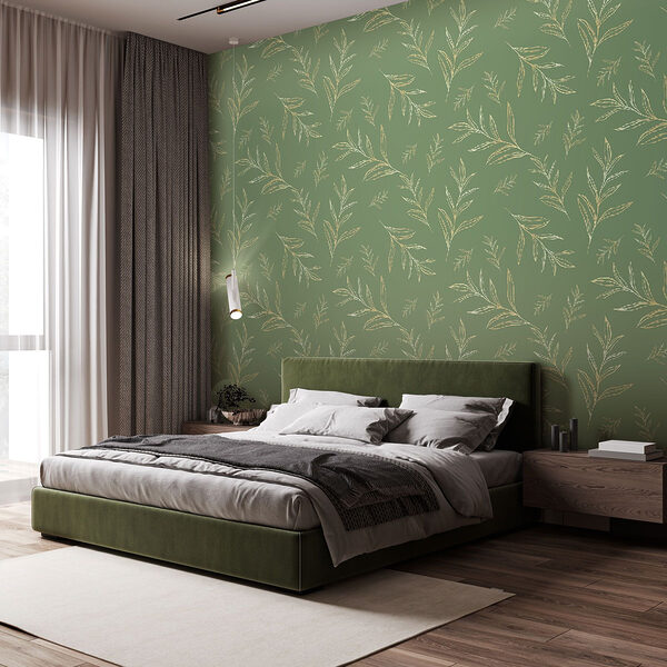 Pattern of leaves on a green background Wall murals Pattern of leaves on a green background