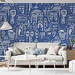 Wall murals Blue and white pattern of faces