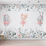 Wall murals Group of animals in pink tutu skirts and flowers