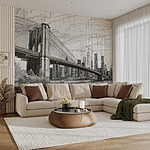 Wall mural Drawing of a bridge and a city