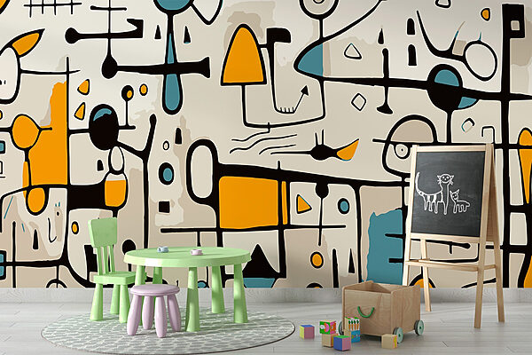 Colorful art piece with people and shapes Wall murals Colorful art piece with people and shapes