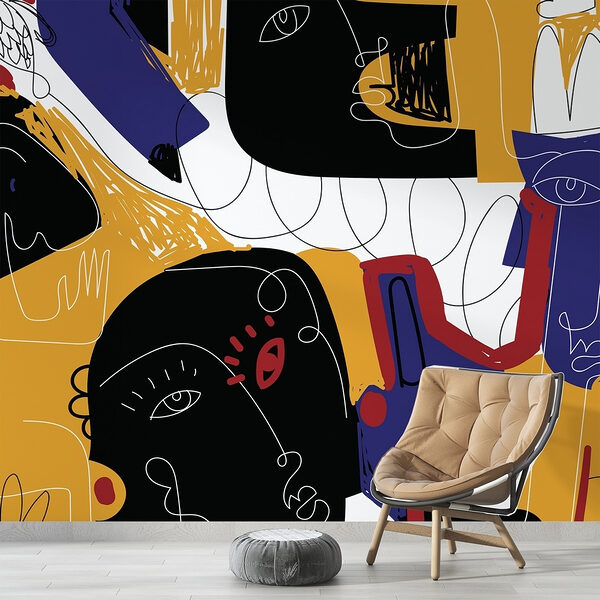 Colorful art with black and blue faces Wall murals Colorful art with black and blue faces