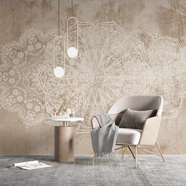 Wall mural Wall mural White ornate design on a brown surface (SKU: w08387v1)