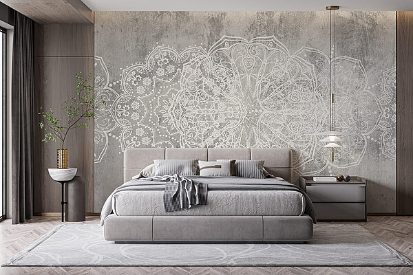 White ornate design on a grey surface Wall murals White ornate design on a grey surface
