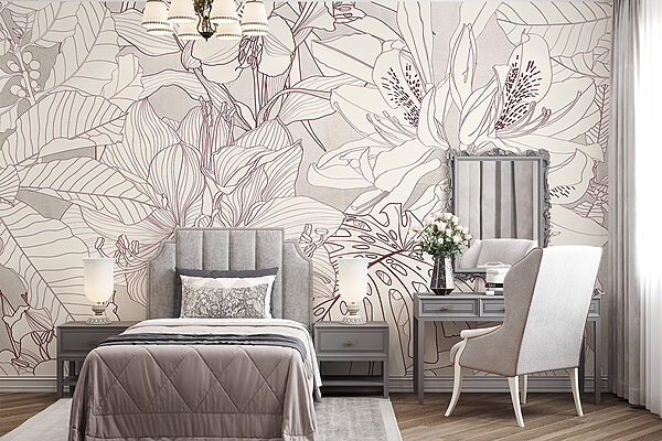 Delicate floral line art design Wall murals Delicate floral line art design