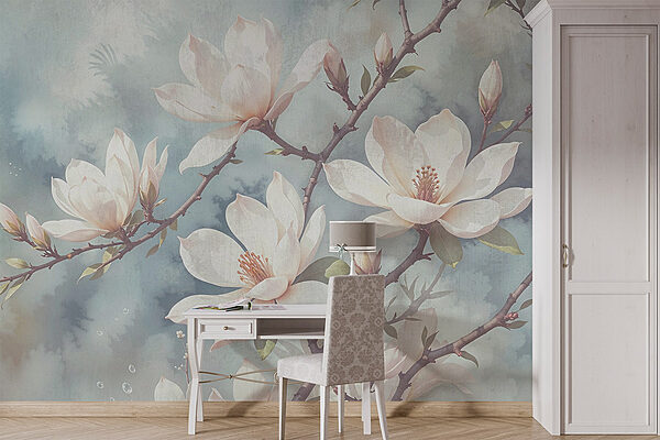 Wall murals Delicate blooms in soft hues (SKU: w08383) Wall murals Wall murals Delicate blooms in soft hues (SKU: w08383)